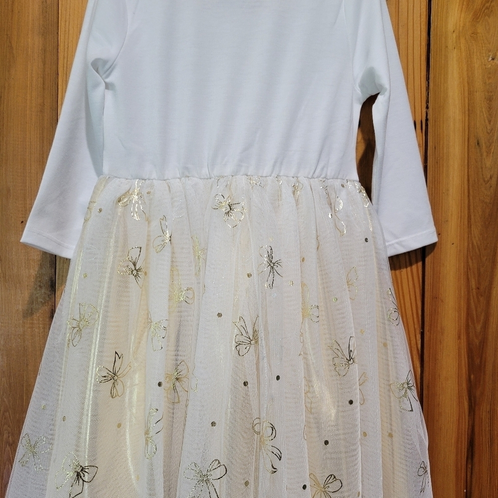 Elegant White and Gold Kids Dress - Picture 2 of 5
